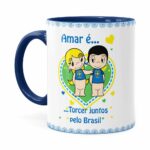 Caneca Amar é Torcer Juntos Pelo Brasil Azul Escuro