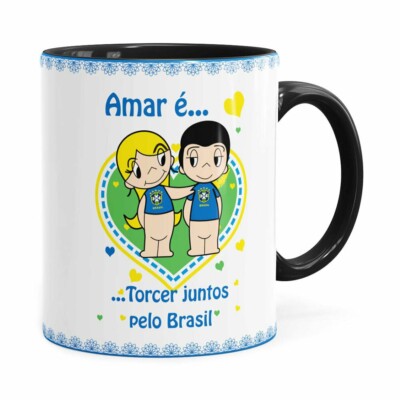 Caneca Amar é Torcer Juntos Pelo Brasil Preta