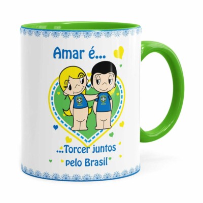 Caneca Amar é Torcer Juntos Pelo Brasil Verde Claro