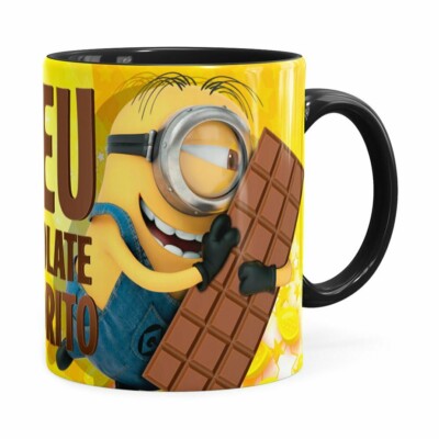 Caneca Chocolate Minions Meu Chocolate Favorito V02 Preta