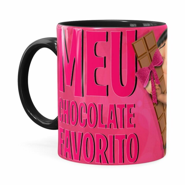 Caneca Chocolate Minions Meu Chocolate Favorito V03 Preta