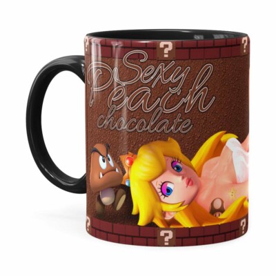 Caneca Chocolate Super Mário Bros Sexy Peach Preta