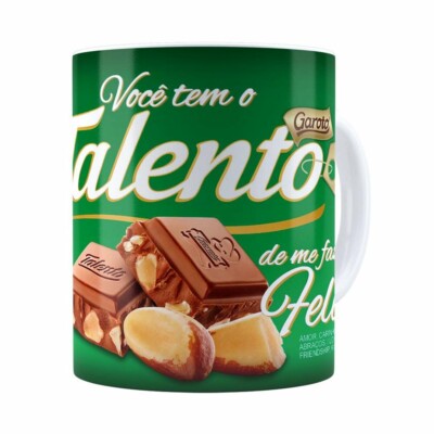 Caneca Chocolate Talento Barra Mensagem V02 Branca