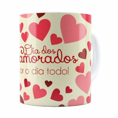 Caneca Dia Dos Namorados Amor O Dia Todo Branca