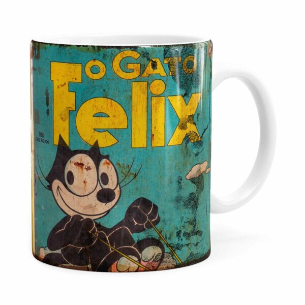 Caneca Gato Felix Retrô Branca