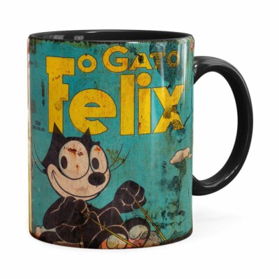 Caneca Gato Felix Retrô Preta