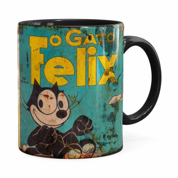 Caneca Gato Felix Retrô Preta