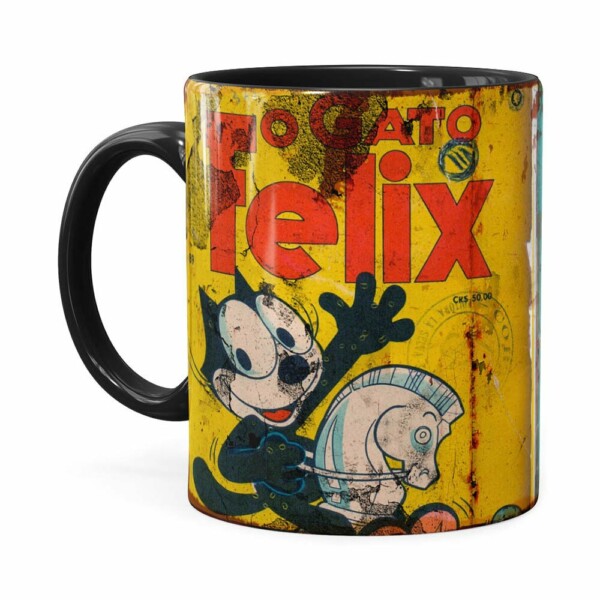 Caneca Gato Felix Retrô Preta