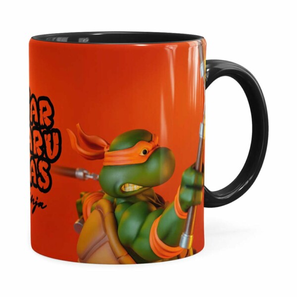 Caneca Michelangelo 3d Print Tartarugas Ninja Preta
