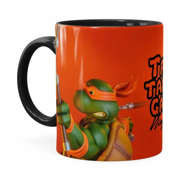 Caneca Michelangelo 3d Print Tartarugas Ninja Preta