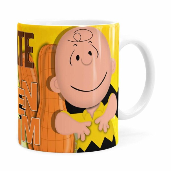 Caneca Peanuts Chocolate Com Amendoim Charlie Branca