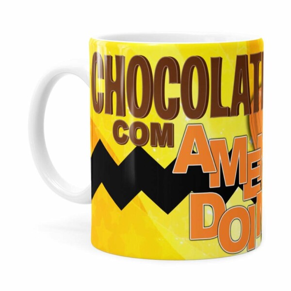 Caneca Peanuts Chocolate Com Amendoim Charlie Branca
