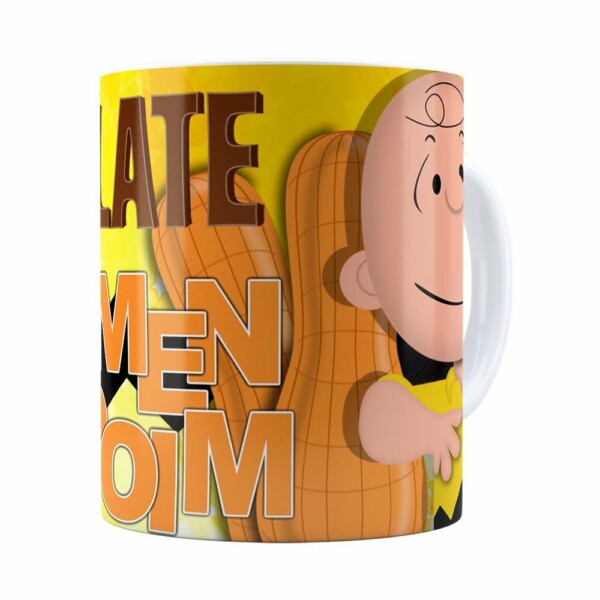 Caneca Peanuts Chocolate Com Amendoim Charlie Branca