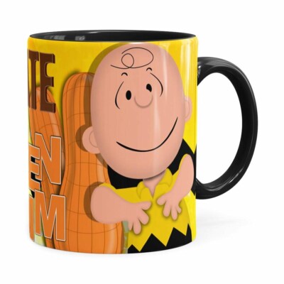 Caneca Peanuts Chocolate Com Amendoim Charlie Preta