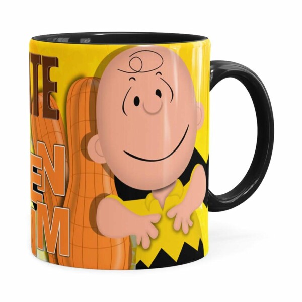 Caneca Peanuts Chocolate Com Amendoim Charlie Preta