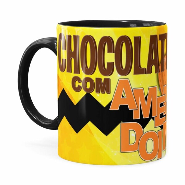 Caneca Peanuts Chocolate Com Amendoim Charlie Preta