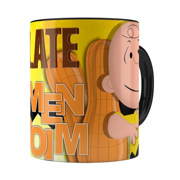 Caneca Peanuts Chocolate Com Amendoim Charlie Preta