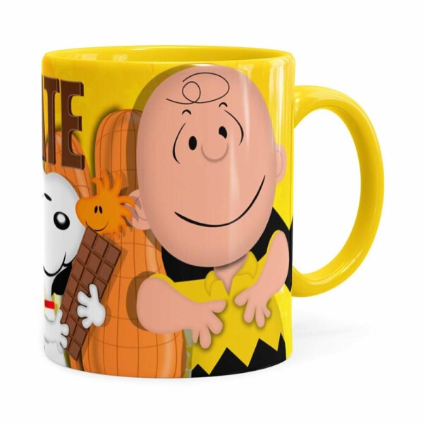 Caneca Peanuts Chocolate Com Amendoim Snoopy Amarela