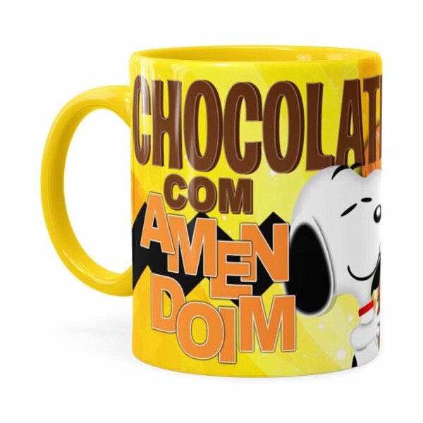 Caneca Peanuts Chocolate Com Amendoim Snoopy Amarela
