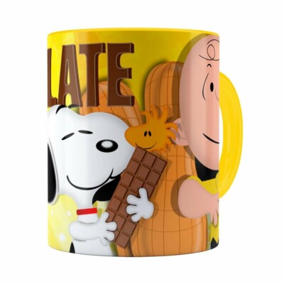 Caneca Peanuts Chocolate Com Amendoim Snoopy Amarela