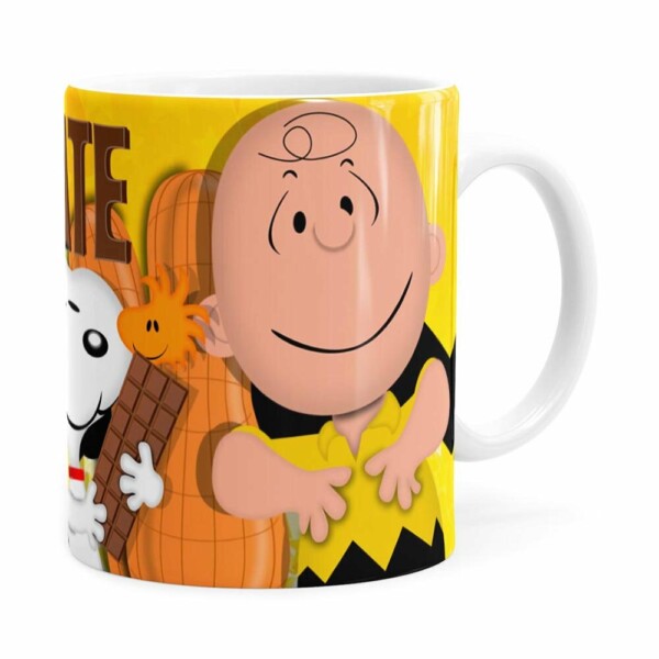 Caneca Peanuts Chocolate Com Amendoim Snoopy Branca