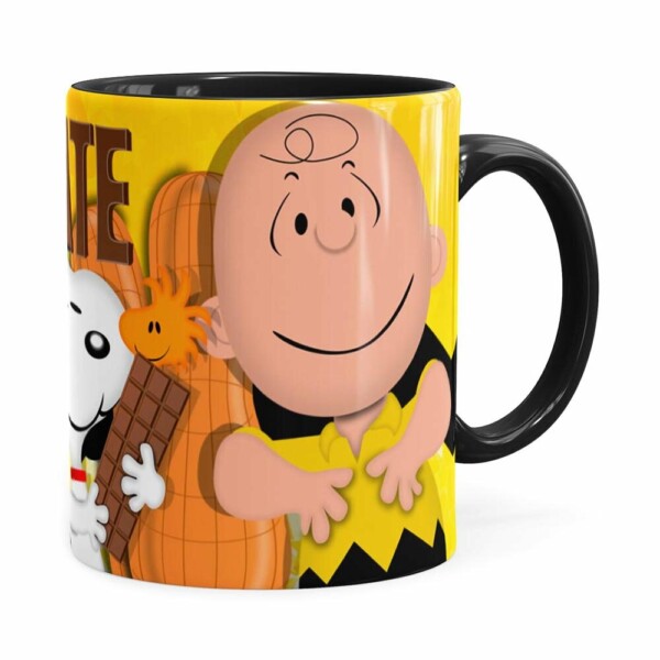 Caneca Peanuts Chocolate Com Amendoim Snoopy Branca