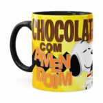 Caneca Peanuts Chocolate Com Amendoim Snoopy Branca