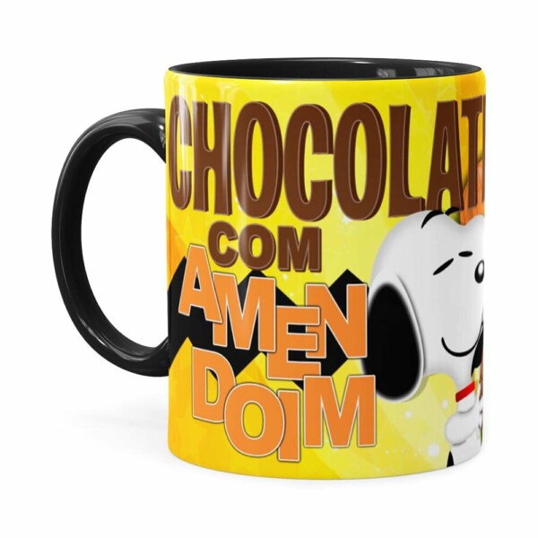 Caneca Peanuts Chocolate Com Amendoim Snoopy Branca
