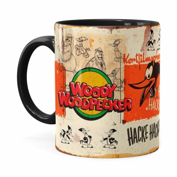 Caneca Pica-pau Retrô Preta