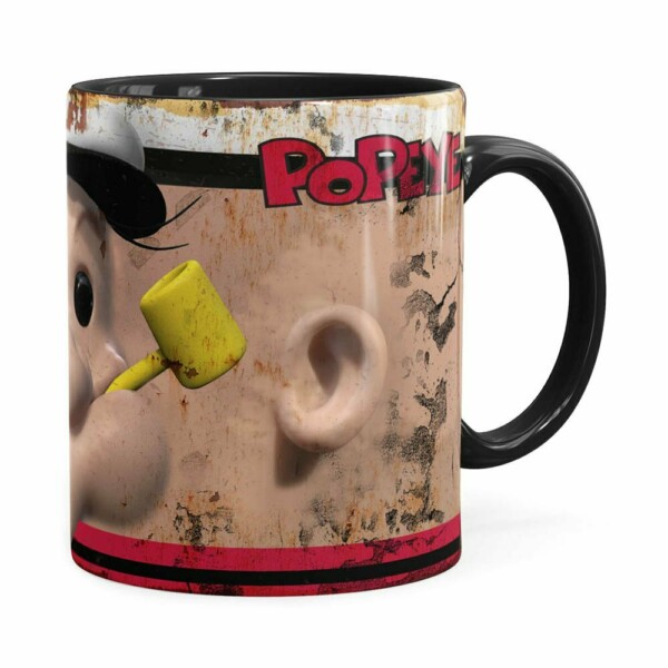 Caneca Popeye O Marinheiro 3d Print Retrô Preta