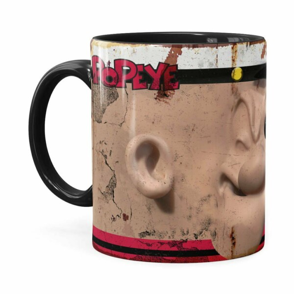 Caneca Popeye O Marinheiro 3d Print Retrô Preta