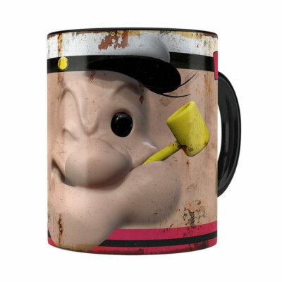 Caneca Popeye O Marinheiro 3d Print Retrô Preta