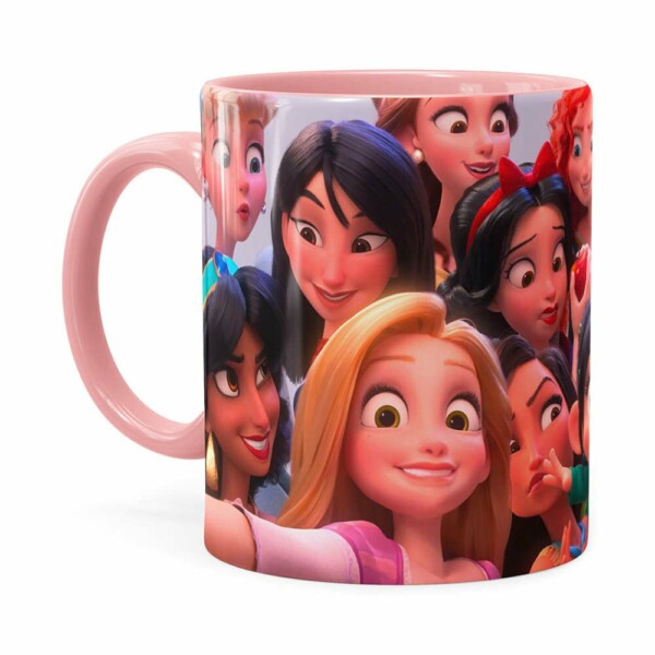Caneca Selfie Das Princesas Disney Rosa