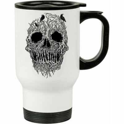 Caneca Térmica Árvore Do Crânio Preto 500ml Branca