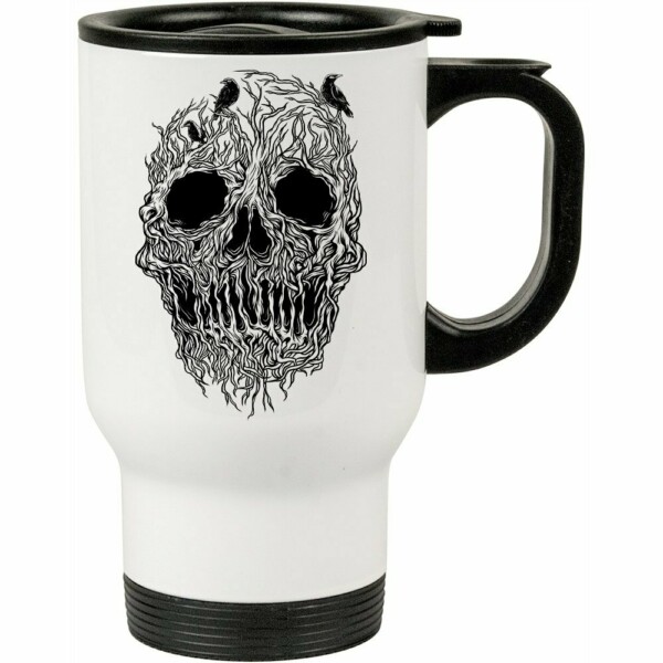 Caneca Térmica Árvore Do Crânio Preto 500ml Branca