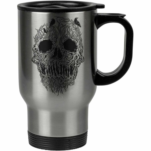 Caneca Térmica Árvore Do Crânio Preto 500ml Inox