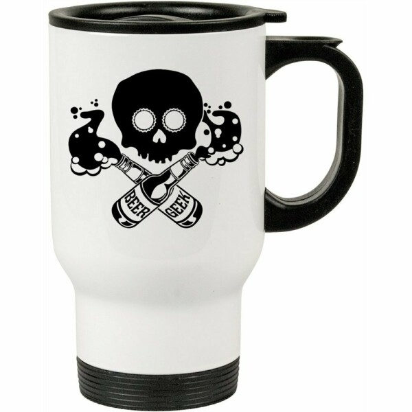 Caneca Térmica Beer Geek Caveira 500ml Branca