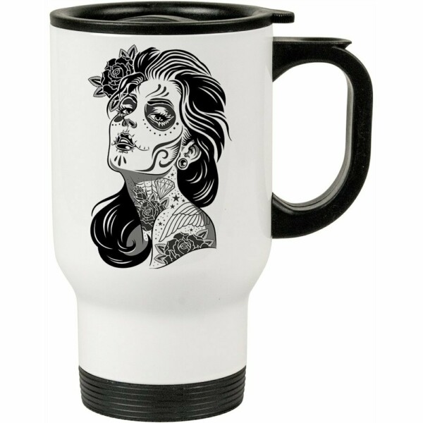 Caneca Térmica Caveira Mexicana Dia Da Morta 500ml Branca