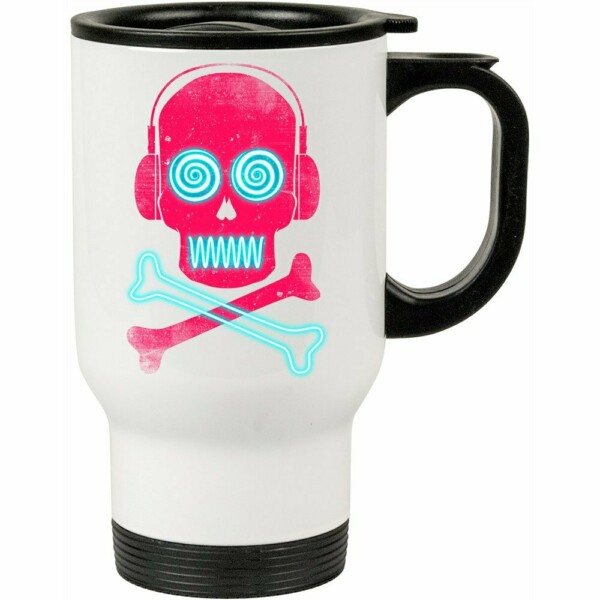 Caneca Térmica Caveira Pirata Neon Music  500ml Branca
