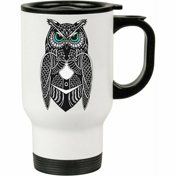 Caneca Térmica Coruja Cosmica Mágica 500ml Branca