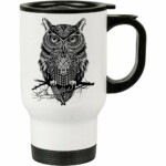 Caneca Térmica Coruja Guerreira Da Noite Preta 500ml Branca