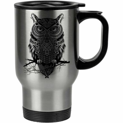 Caneca Térmica Coruja Guerreira Da Noite Preta 500ml Inox