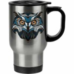 Caneca Térmica Coruja Linhas Azuis 500ml Inox