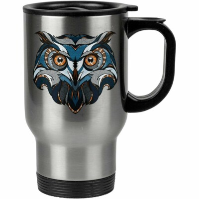 Caneca Térmica Coruja Linhas Azuis 500ml Inox