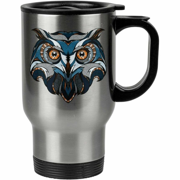 Caneca Térmica Coruja Linhas Azuis 500ml Inox