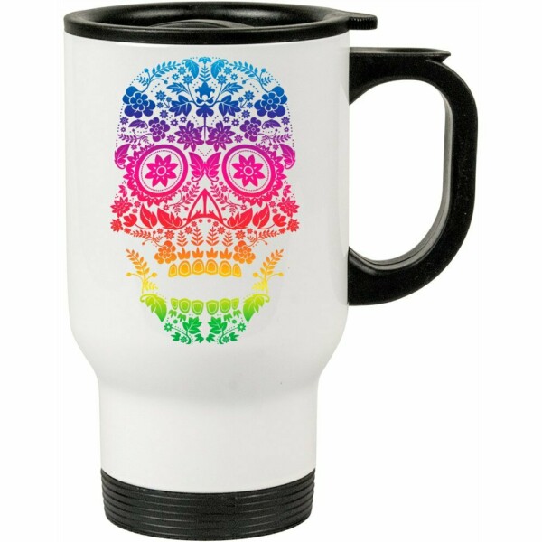 Caneca Térmica Caveira Arco-íris 500ml Branca