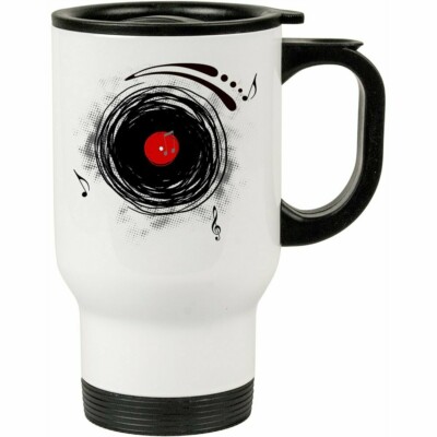 Caneca Térmica Disco De Vinil Dj Retro Grunge 500ml Branca