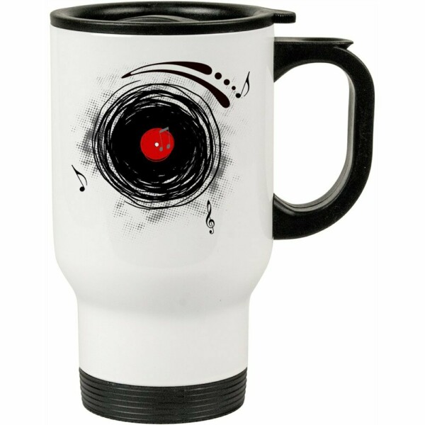Caneca Térmica Disco De Vinil Dj Retro Grunge 500ml Branca