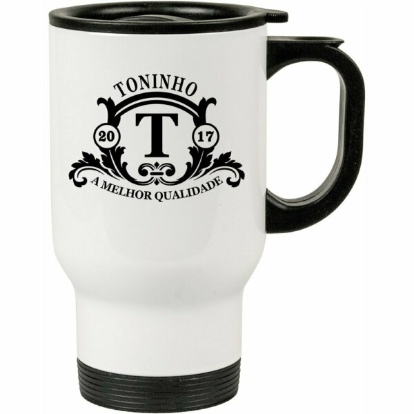 Caneca Térmica Personalizada Brasão V01 Com Nome 500ml Branca
