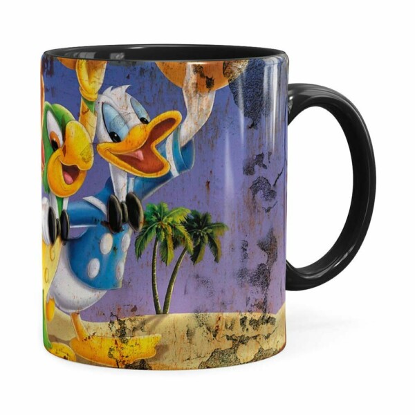 Caneca Zé Carioca E Donald Retrô 3d Print Preta